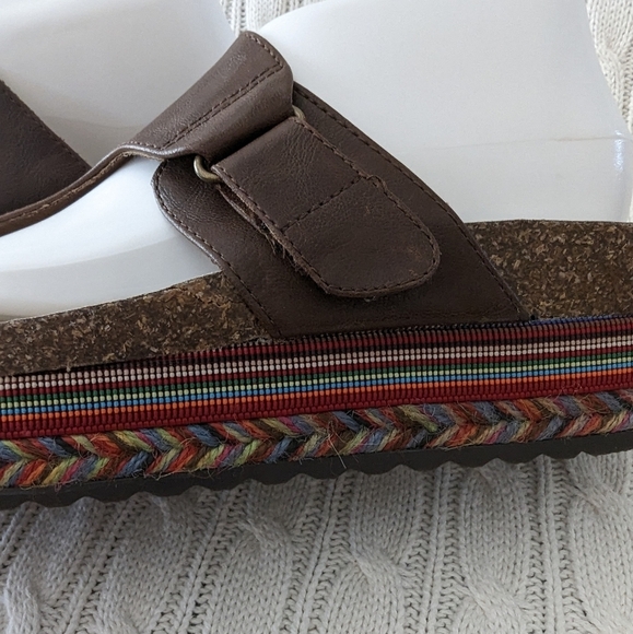 Espadrille Cork Platform Sandals 10 Brown Multi color Thong Sandal rainbow - Picture 6 of 12